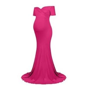 Molliya Maternity Long Dress Off Shoulder Fitted Gown Stretchy Dress Size Large
